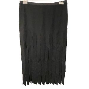 Tadashi Size P Black Pull On Fringe Midi‎ Length Skirt